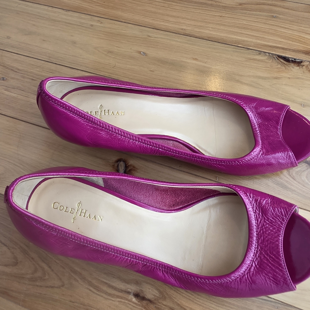 Cole Haan Women's Pink Peep Toe Wedges, Size 8.5